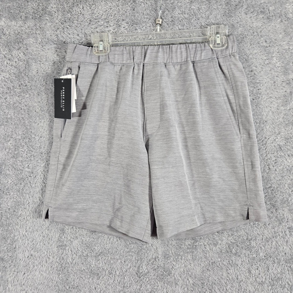 Perry Ellis Portfolio Mens Charcoal 7 Inch Pull On Shorts 4-Way Stretch Small